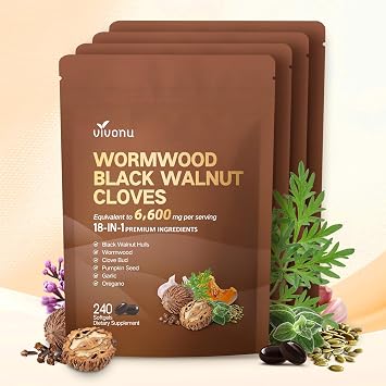 18-in-1 Black Walnut Wormwood Cleanse for Humans, 320 Day Supply, 6600mg Serving, Rapid Gut Cleanse & Digestive Health with Clove, Garlic, Turmeric, Pumpkin Seed, Oregano, Berberine & More 4 Bag
