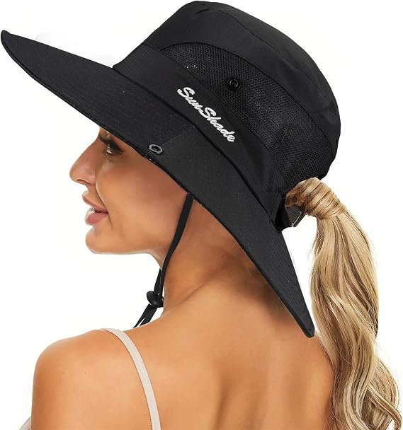 Woman Summer Sun-Hat Ponytail-Outdoor UV-Protection Wide Brim Foldable Hat