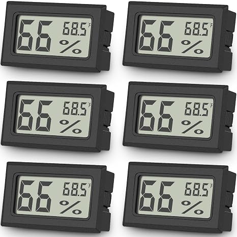 Vaikby 6-Pack Mini Digital Thermometer Hygrometer, Indoor Humidity Monitor, Temperature Humidity Gauge Meter with Fahrenheit (F) for Greenhouse, Garden, Cellar, Closet, Fridge