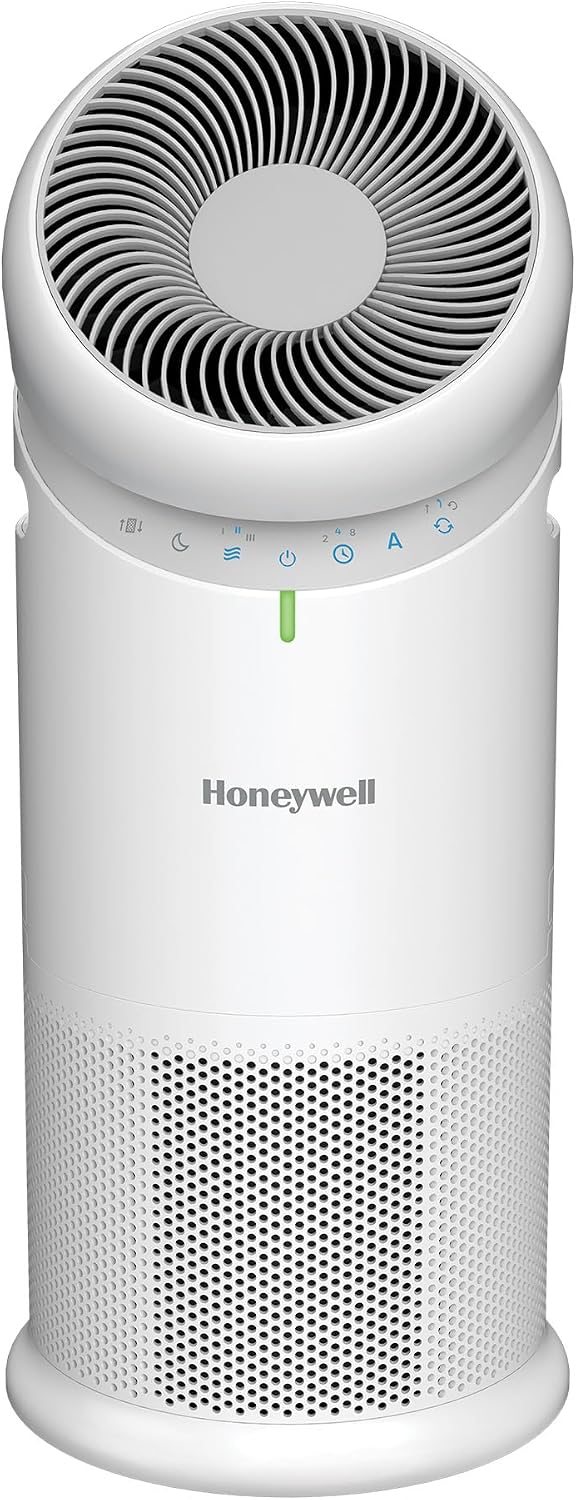 Honeywell Allergen Plus™ 3-in-1 HEPA Air Purifier, Fan & Adjustable Airflow with 30°, 90°, or 360° Circulation for Large Rooms up to 1928 sq ft, Air Quality Sensor, Sleep Mode, HPA6000, White