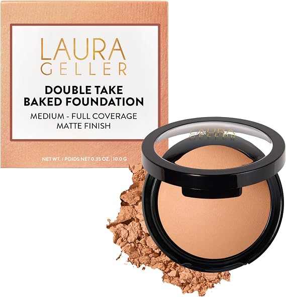 LAURA GELLER NEW YORK Baked Double Take Powder Foundation - Medium - Buildable Medium to Full Coverage - Matte Finish