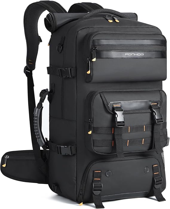 Ponhog Travel Backpack for Men - 50L Convertible Duffle Bag with Shoe Compartment Carry On Laptop Backpack with USB Charging Port Hiking Backpack Gym Daypack Water Resistant RucksackBlack