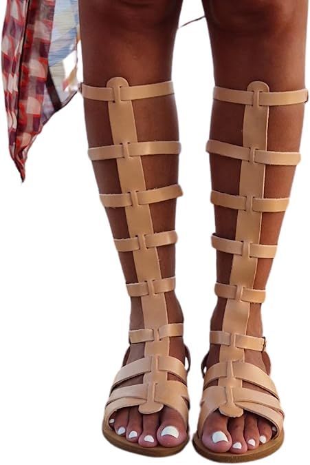 Strappy Knee High Gladiator Sandals for women, Greek Leather Sandals, Roman Sandals, Open Toe Women's flat shoes, Wedding Flats