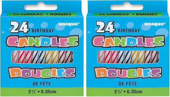 Multicolor Spiral Birthday Candles - 24 Count, 2.5'' - Festive Celebration Cake Toppers, Vibrant Party Decorations, Fun and Safe for All Ages (Pack of 2)