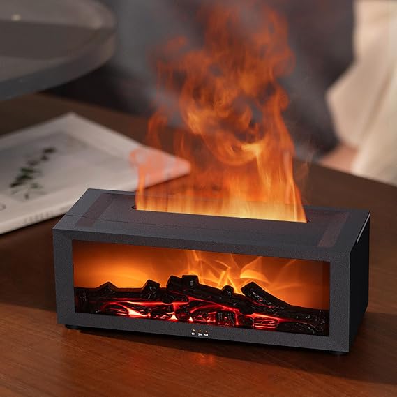 Diffuser LED Fireplace Aroma Humidifier with Remote Control Dynamic Flame Effect 151 ml Oil Aromatherapy Nano Mist Diffuser for Bedroom Office