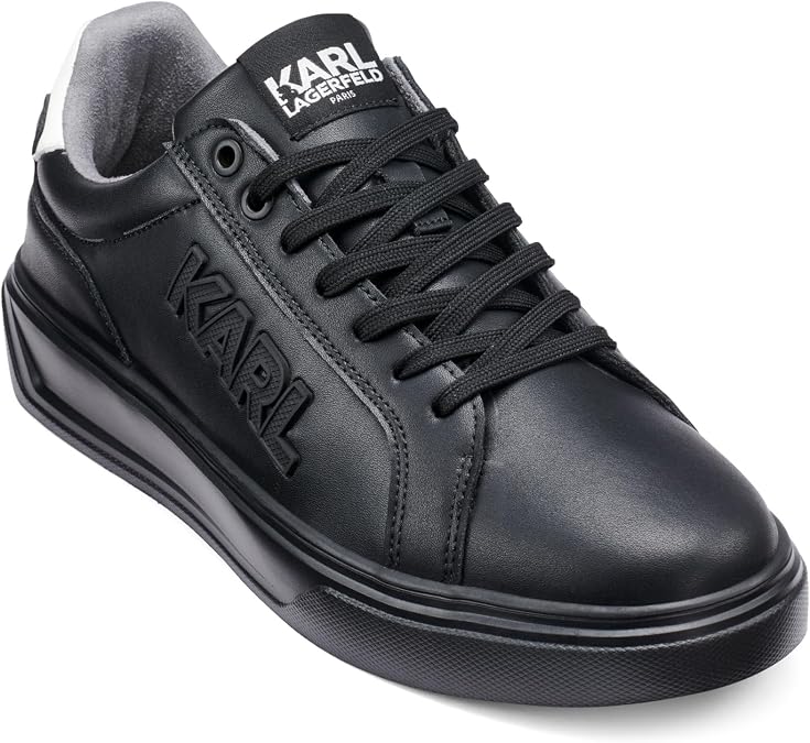 KARL LAGERFELD Men's Lace Up Leather Sneaker with Logo Patch
