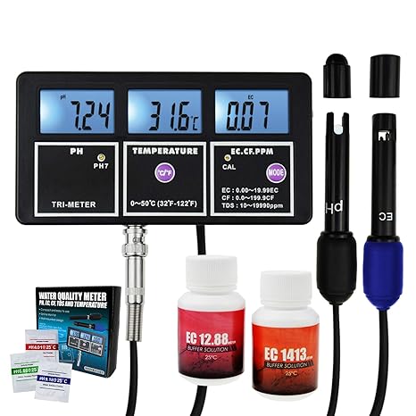 5-in-1 Water Quality Multi-Parameter PH EC CF TDS (ppm) Temperature Test Meter Backlight, Wall-mountable Rechargeable Continuous Monitor Tester, Aquariums Hydroponics Pool Fish Tank Pond Drinking