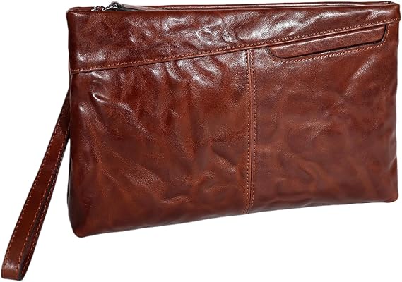 Genuine Leather Clutch Bag for Men Handbag Wrist Bag Business Large Purse Envelope Bag (brown)