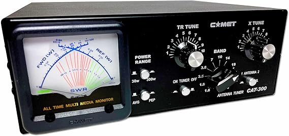 Comet CAT-300 Manual Antenna Tuner 1.850 MHz 300W PEP HF/VHF Matching Network for Base and Field Use with Cross-Needle Power & SWR Meter