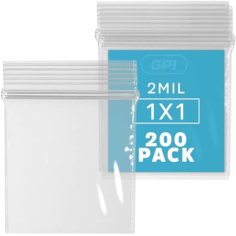 GPI Pack of 200-1" x 1" 2 Mil Thick, Clear Plastic Jewelry Zip Bags, Reclosable Strong & Durable Poly Baggies with Resealable Zip Top Lock for Travel, Storage, Packaging & Shipping.