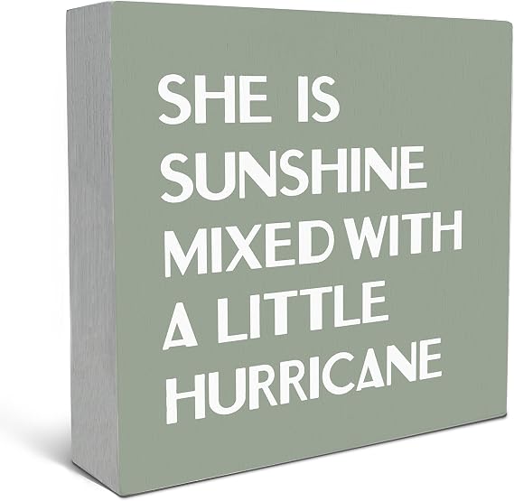 SRADMO She Is Sunshine Mixed with a Little Hurricane Boho Purple Wood Box Sign Desk Decor, Baby Girls Inspirational Wooden Box Decor for Girls Room Nursery Shelf Table Decorative Accessories (Green)