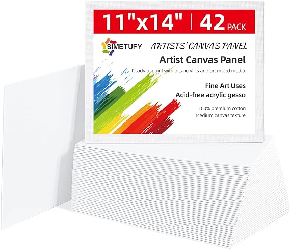 Simetufy 11x14 inch 42 Pack Flat Painting Canvas Boards- Gesso Primed