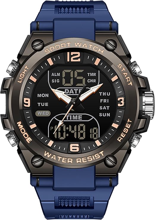 findtime Men's Digital Watch Sports Waterproof Wrist Watch Military Stopwatch Alarm Mens Watch Running Swimming Watch Big Face Analog Relojes para Hombres, blue, Casual