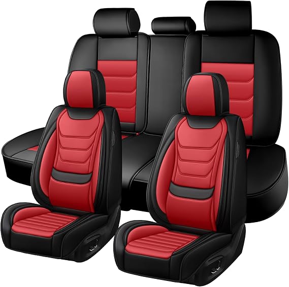 Car Seat Covers for Ford Bronco 2021-2025, Premium Nappa Leather Seat Cover Full Set,Waterproof & Anti-Slip Front Rear Seat Protectors(Standard Full Set/Black Red)