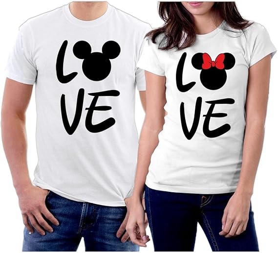 Matching Love Couple T-Shirts Set for him and her Valentines Day L/M White