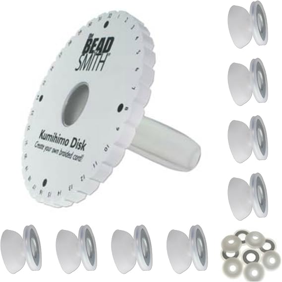 Kumi Handle Kumihimo 6 Inch Disk with CLEAR Ergonomic Handle PLUS 8 Weighted Bobbins . Includes instructions. Kumi Handle transparent handle with disk. Quick Ship!