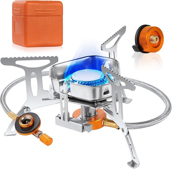 Adiwo Camping Stove 3500 W Gas Stove with Piezo Ignition and Carry Box Gas Camping Stove Portable Gas Burner Windproof Camping Gas Stove for Outdoor