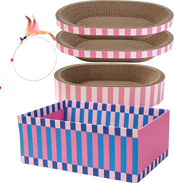 5 Pack Cat Scratcher Set with Oval Bowl & Box