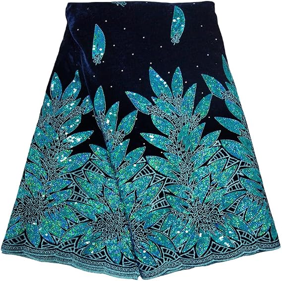 African Lace Fabric 5 Yards, Nigerian Lint Rhinestone Embroidery Lace Fabric with Sequins for Daily/Party/Wedding Sewing (35768)
