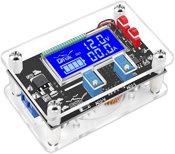 DROK Buck Boost Voltage Regulator, DROK DC 6-30V to DC 0.5-30V 5V 12V 24V Adjustable Voltage Converter, 4A 60W Power Supply Step Up Down Transformer Board Module with USB Port Case LCD Display Volt Am