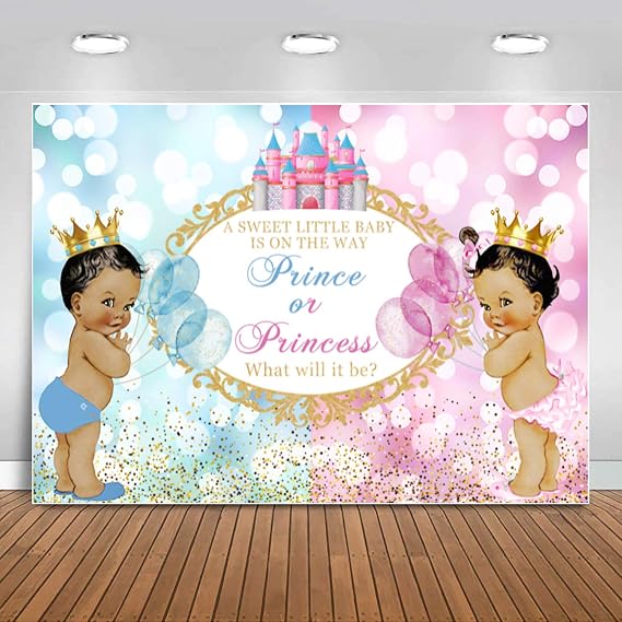 Sensfun Royal Prince or Princess Gender Reveal Backdrop Blue Pink Castle Bokeh Photography Background He or She Unisex Baby Shower Reveal Party Decorations Boy or Girl Photo Booth Banner Props 8x6ft