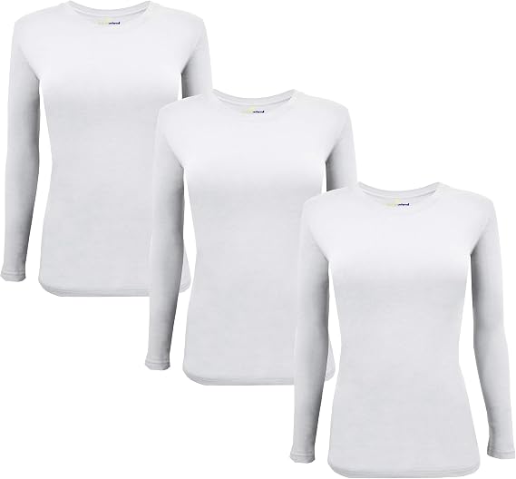 M&M SCRUBS Women's Under Scrub Tee Crew Neck Long Sleeve T-Shirt 3 - Pack (White, Medium)