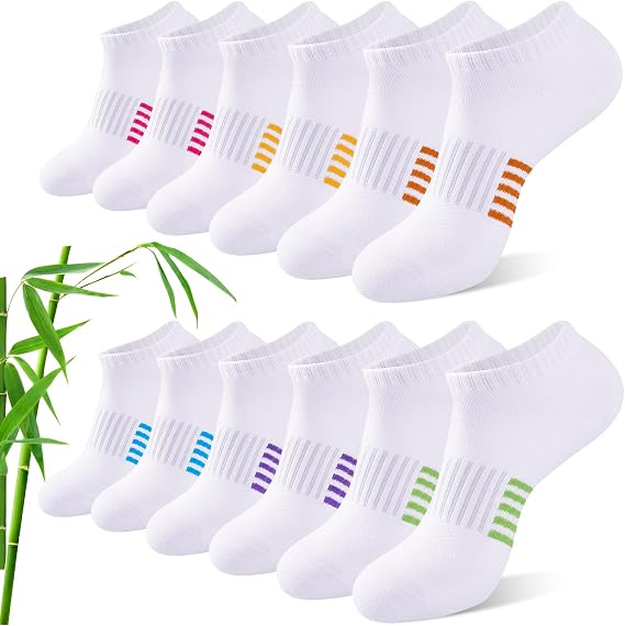 Bamboo Trainer Socks Womens 6 Pairs, Breathable Cushioned Ladies Ankle Socks, Anti Blister Short Athletic Sports Running Sock, Low Cut Summer Walking Sock