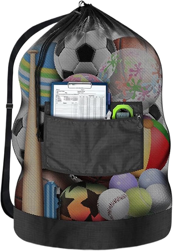 Soccer Bag - Drawstring Backpack | Gym Bag | Heavy Duty Large Capacity Football Net | Cloth Beach Football School Picnic Volleyball Park Sports Outdoor Recreation Accessories | スポーツ アウトドア レクリエーション 衣服 ビーチ サッカー 学校 ピクニック バレーボール 公園向け