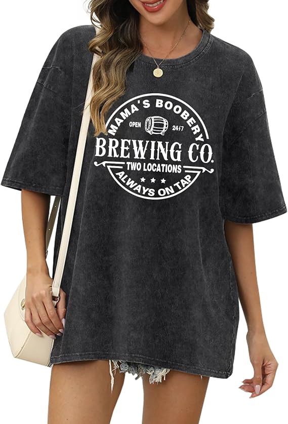 Wrenpies Womens Cotton Zipper Nursing Friendly Tops for Breastfeeding Mama Maternity Shirts Oversized Acid Wash Graphic Tees