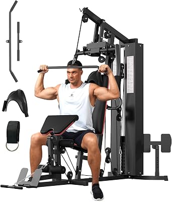 GarveeLife Home Gym Equipment Machine, Full Body Workout Machine with 150 LBS Weight Stack, Multifunctional All in One Exercise Station with Preacher Curl Pad, Leg Developer for Strength Training