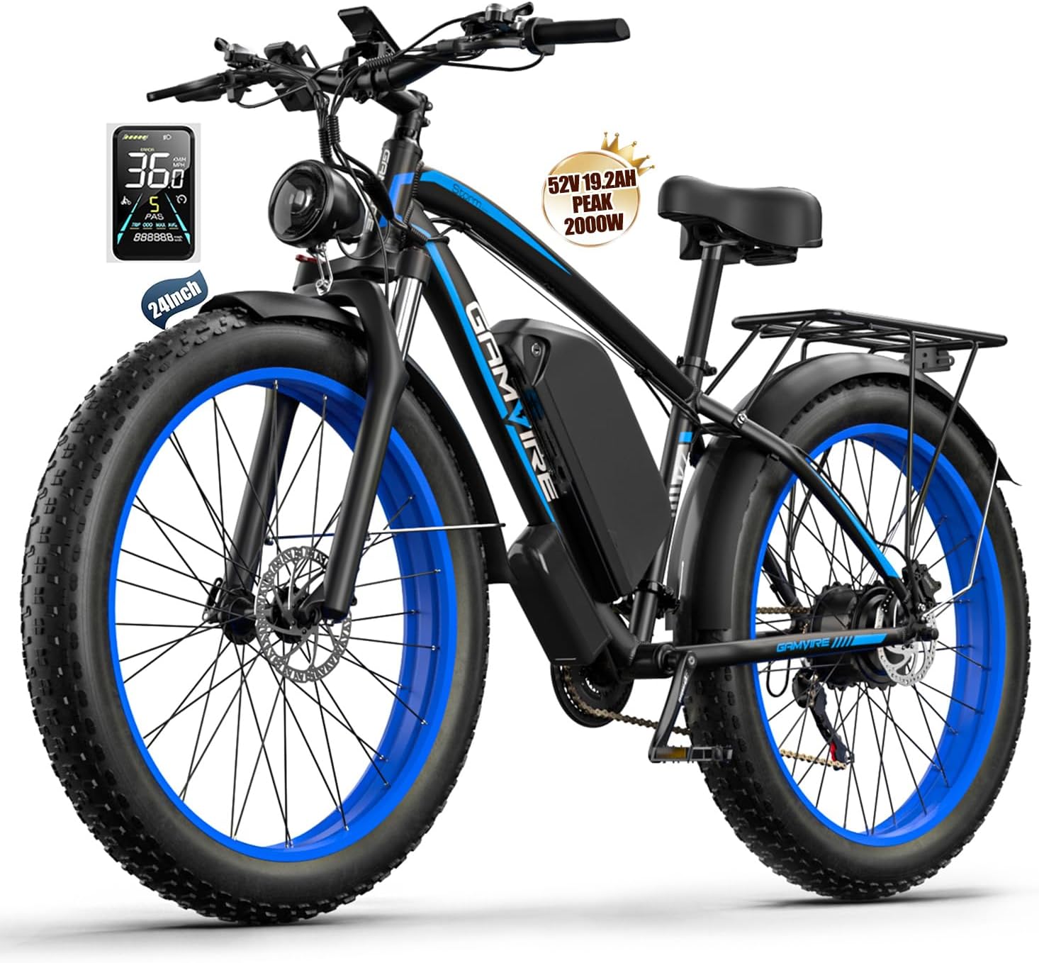 Ebike for Adults Electric, 52V 19.2Ah32Ah, Peak 2000W2500W E-Bike, 3640MPH, 70 Miles100Miles Long Range, Hydraulic Disc Brake, Off Road Snow Mountain E-Bike, 2426 Fat Tire Fast Electric Bicycle