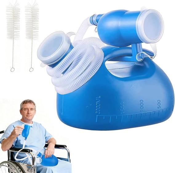 Urine Bottles Male 2000ml, with 1.6M Hose and Cleaning Brush(Blue) | Portable Urinal Bottles for Men Women Urine Bottle,Lidded Leak-Proof Design,Ideal for Motorist Hospitals Camping Elderly Care