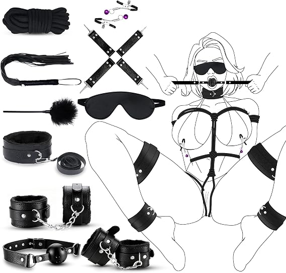 10 Piece Set Flexible Bondaged Bed Tie Downs Kit Women Sx Tie up Set Women Couple Toys for Bed Room Play, Couples Sexy Accessories Toys Play His and Hers Toys Adults Play Z11