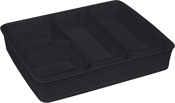 Simplify 5 Piece Organizing Set | Multiple Size Bins | Multipurpose | Office | Desk | Dorm | Bathroom | Storage Basket | Small Items | Accessories | Black
