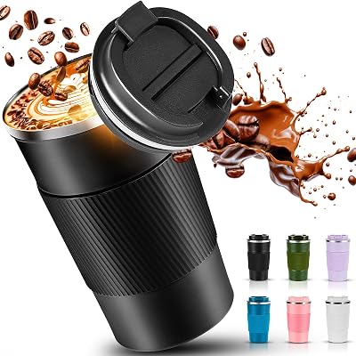 Travel Coffee Mug 16 oz, Insulated Coffee Cups with Lid, Thermos Stainless Steel Coffee Mugs Spill Proof, Double Wall Vacuum Tumbler, Reusable To Go Mug for HotIce Coffee black