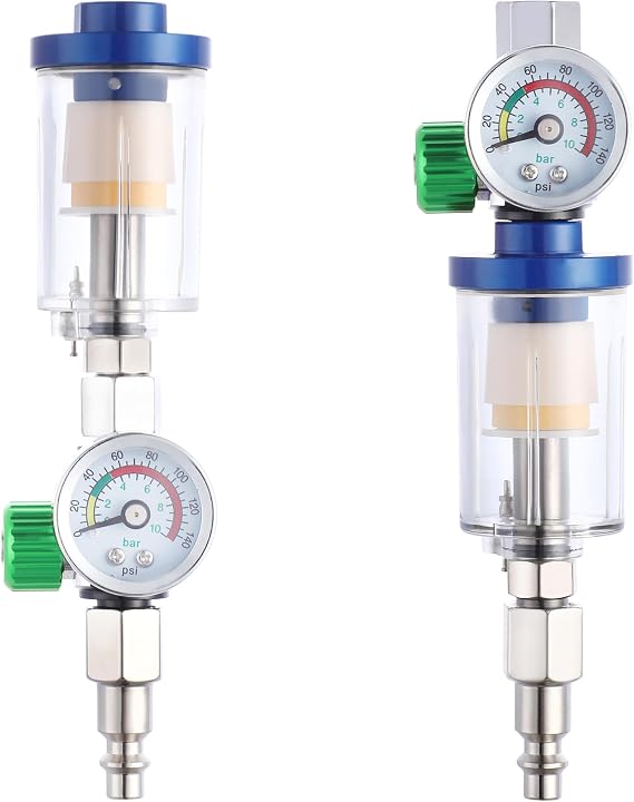 ENDOZER Oil Water Separator, Air Filter with Pressure Gauge, Pressure Regulator for Air Spray Gun, G1/4" Inlet and Outlet