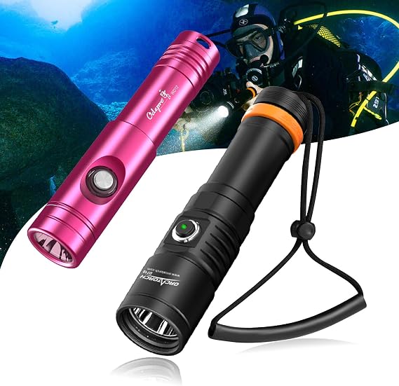 ORCATORCH D710 (3000 Lumen, Black) & Odepro WD12 (1400 Lumen, Red) Dive Light Bundle
