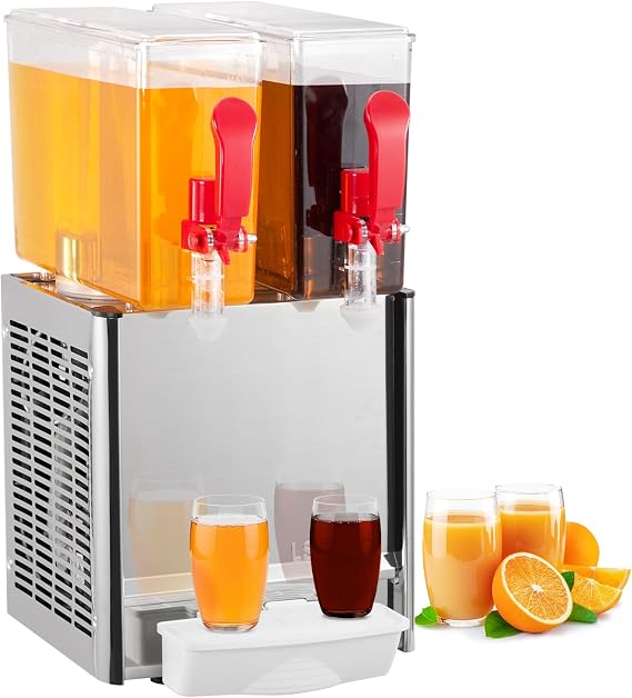 Commercial Beverage Dispenser, 2 Tanks 5.28 Gallon 2x10L Commercial Juice Dispenser, 10 Liter Per Tank, 280W Stainless Steel Food Grade Ice Tea Drink Dispenser with Thermostat Controller