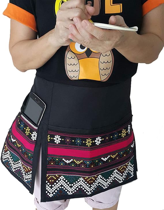 TG888 Chic Half Short Apron for Cafe, Bar Pub, Workwear, Restaurant, Waist Waitress, Hairdresser, Artist, Vendors, Multi, Large