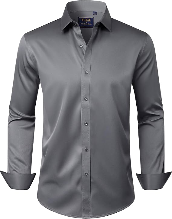 J.VER Men's Dress Shirts Solid Long Sleeve Stretch Wrinkle-Free Formal Shirt Business Casual Button Down Shirts