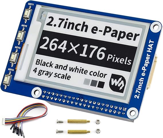 2.7inch E-Ink Display HAT,264x176 Pixel Black,White Two-Color 3.3V/5V E-Paper Screen LCD for Raspberry Pi 4B/3B+/3B/2B/Zero/Zero W/Zero WH and Jetson Nano SPI Interface Support Full Refresh