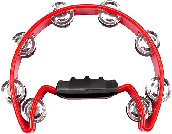 Soulmate Tambourine Metal Jingles Hand Held Percussion Half-Moon Single Row Tambourine for Kids Adult Musical Instrument Gift for KTV, Party, Red for 3+ years old