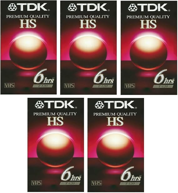 TDK Premium Quality VHS T-120 6hrs Blank Tapes 5pk Black