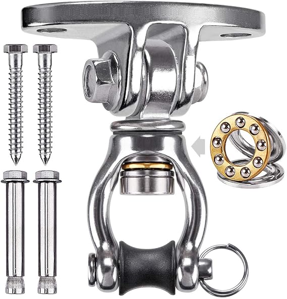 SELEWARE Silent Bearing Swivel Swing Hanger Stainless Steel Swing Hook Ceiling Mount Swing Bracket for Aerial Yoga Silks Swing Chair Heavy Bag Swing Set Indoor Outdoor