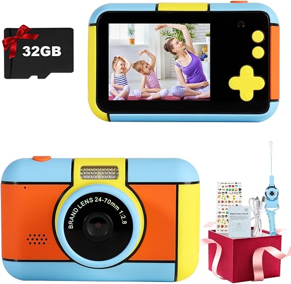 Kids Digital Camera, 24MP Digital Camera for Kids, HD Video Camera Dual Lens Selfie Camera, 2.4 inch LCD Screen, 32GB SD Included
