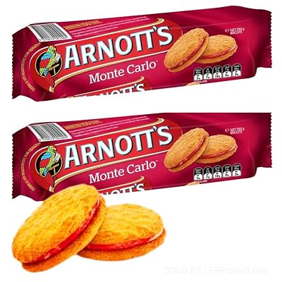 Monte Carlo Jam & Cream Biscuits 250g 2 Pack Deal Honey biscuits filled with smooth vanilla cream wrapped in a chewy jam