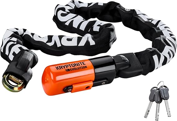 Kryptonite Evolution 1012 Bike Chain Lock, 4 Feet Long 10mm Steel Chain Heavy Duty Anti-Theft Sold Secure Gold Bicycle Chain Lock with Keys for E-Bike, Motorcycle, Scooter, Bicycle, Door, Gate, Fence | chain-bike-locks