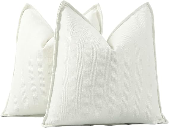 MADIZZ Textured Chenille Throw Pillow Covers Pack of 2 Natural Soft Decorative Accent Pillowcases Boho Neutral Couch Throw Pillow for Bed Home Decor for Sofa Livingroom 18x18 inch White