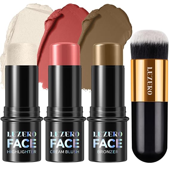 3Pcs Contour Stick Kit, Shades with Highlighter Blush Bronzer, MEDIUM TAN