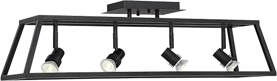 Carmel 4-Head LED Ceiling Track Light Fixture Kit Spot-Light GU10 Adjustable Flat Black Modern Transitional Cage Kitchen Bathroom Living Room Dining Hallway Bedroom Decor House 30" Wide